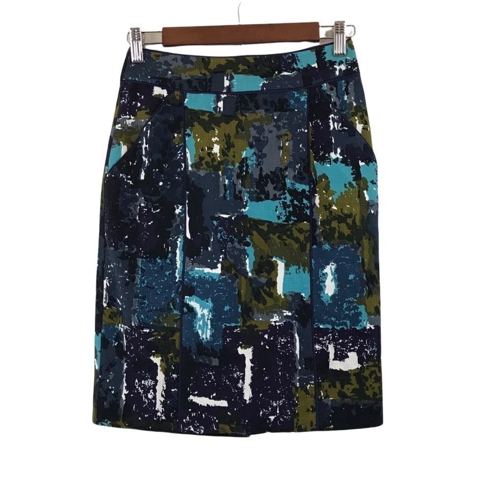 Anthropology Tabitha pencil skirt abstract blue and green pattern size 0